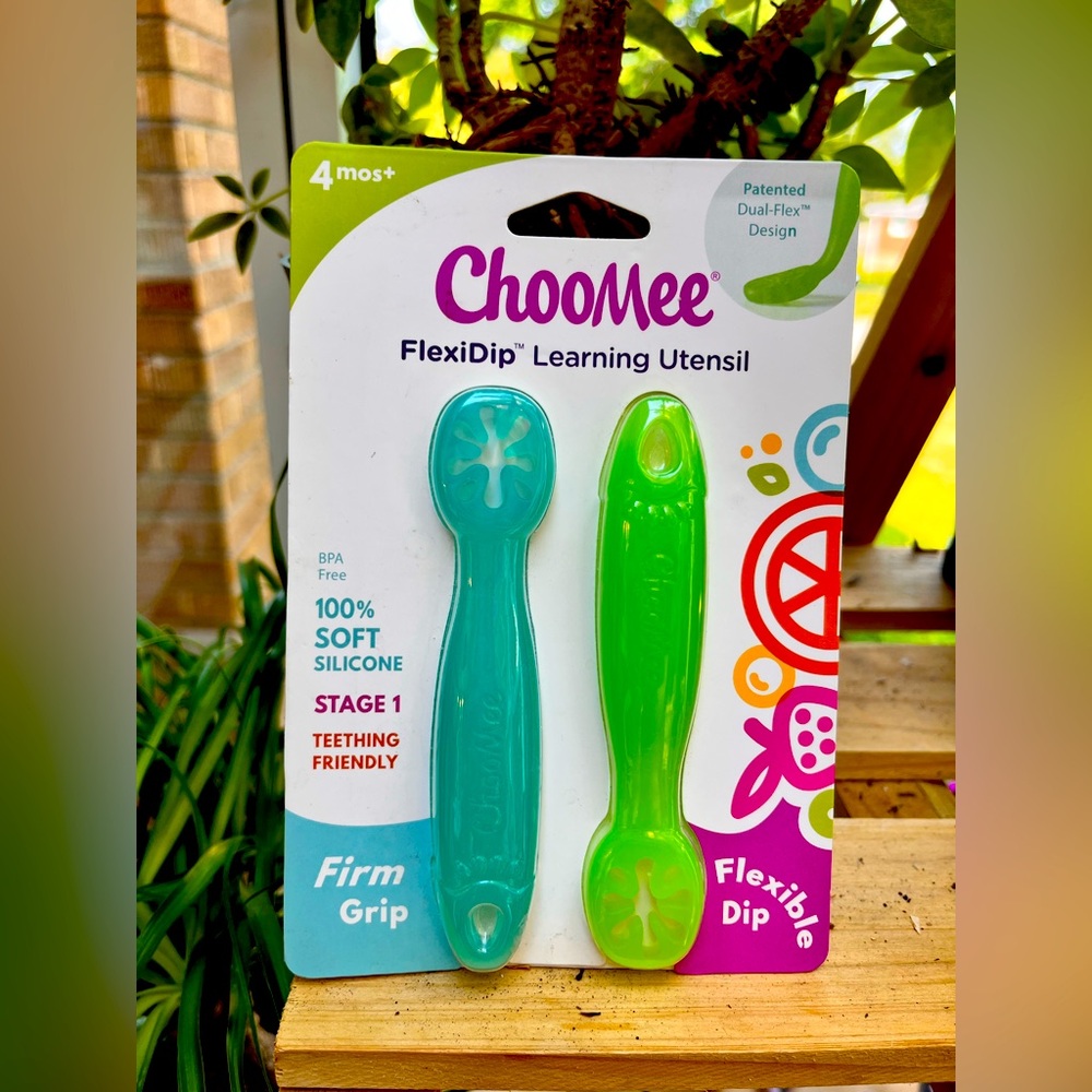NIB ChooMee FlexiDip Learning Utensil Set, For Babies and Toddlers, Blue & Green
